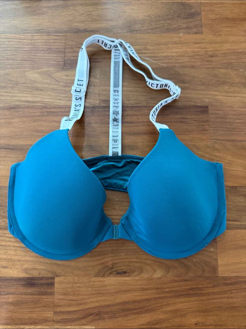 Victoria's Secret Teal Lightly Lined Racerback Bra with Branded White Straps